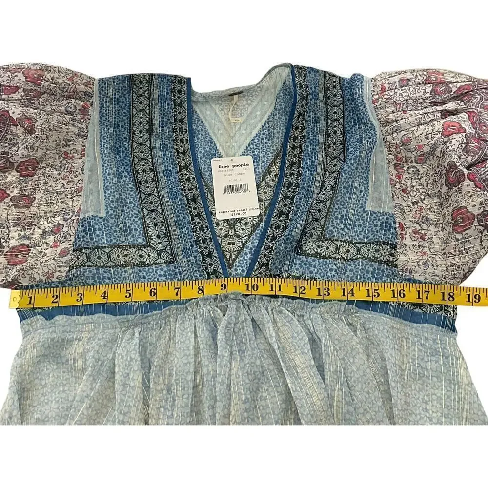 Free People Bohemian Aliyah Printed Long Sleeve Sheer Tunic Top (S)